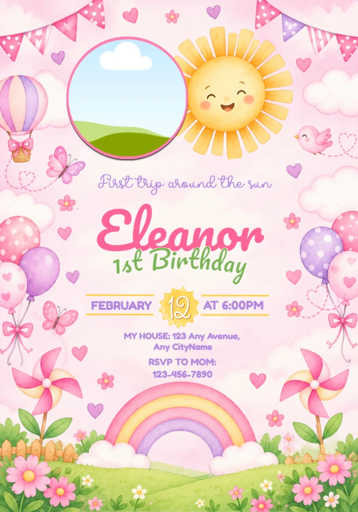 Editable First Trip Around the Sun 1st Birthday Invitation Editable First Trip Around the Sun 1st Birthday Invitation