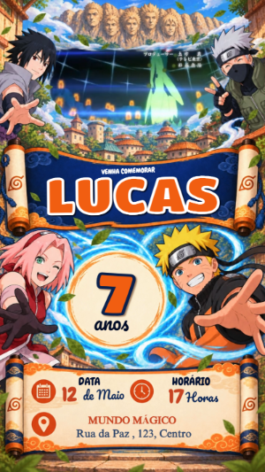 Convite Animado de Aniversário Naruto Shippuden para Editar