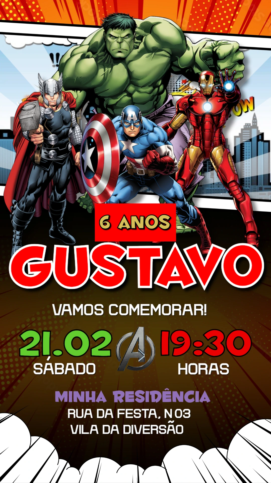 Convite de Aniversário Vingadores Editável para Festa Infantil Convite de Aniversário Vingadores Editável para Festa Infantil