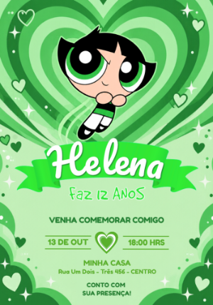 Convite Aniversário Docinho Meninas Super Poderosas Editável
