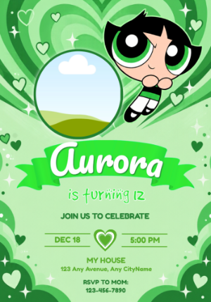 Editable Buttercup Powerpuff Girls Birthday Invitation