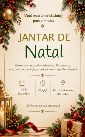 Convite Digital Jantar de Natal Elegante para Editar