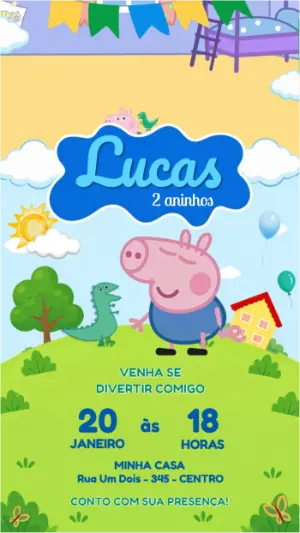 Vídeo Convite de Aniversário George Pig Editável Online