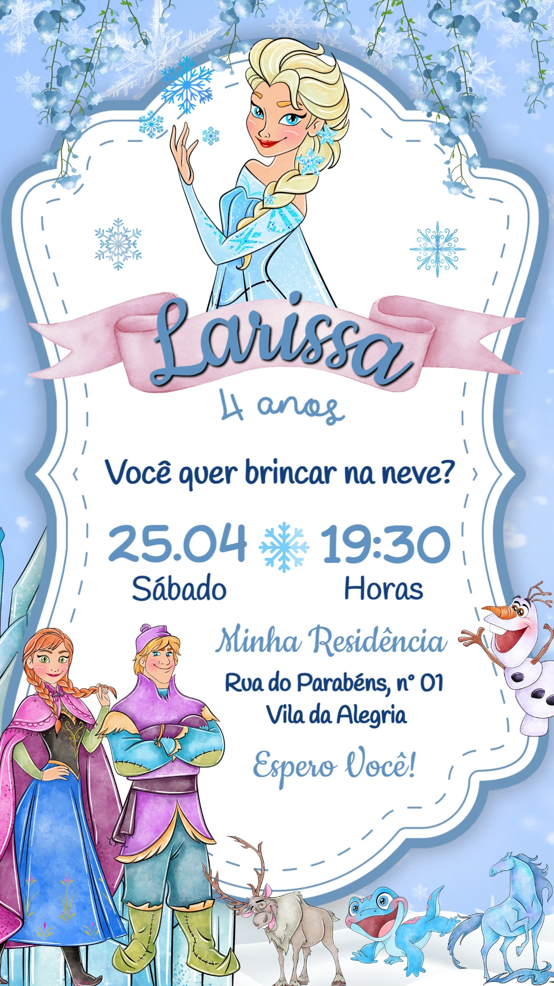 Convite de Aniversário Frozen Aquarela para Editar Convite de Aniversário Frozen Aquarela para Editar