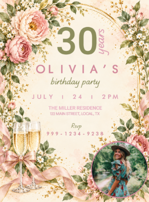 Elegant Floral 30th Birthday Invitation Template