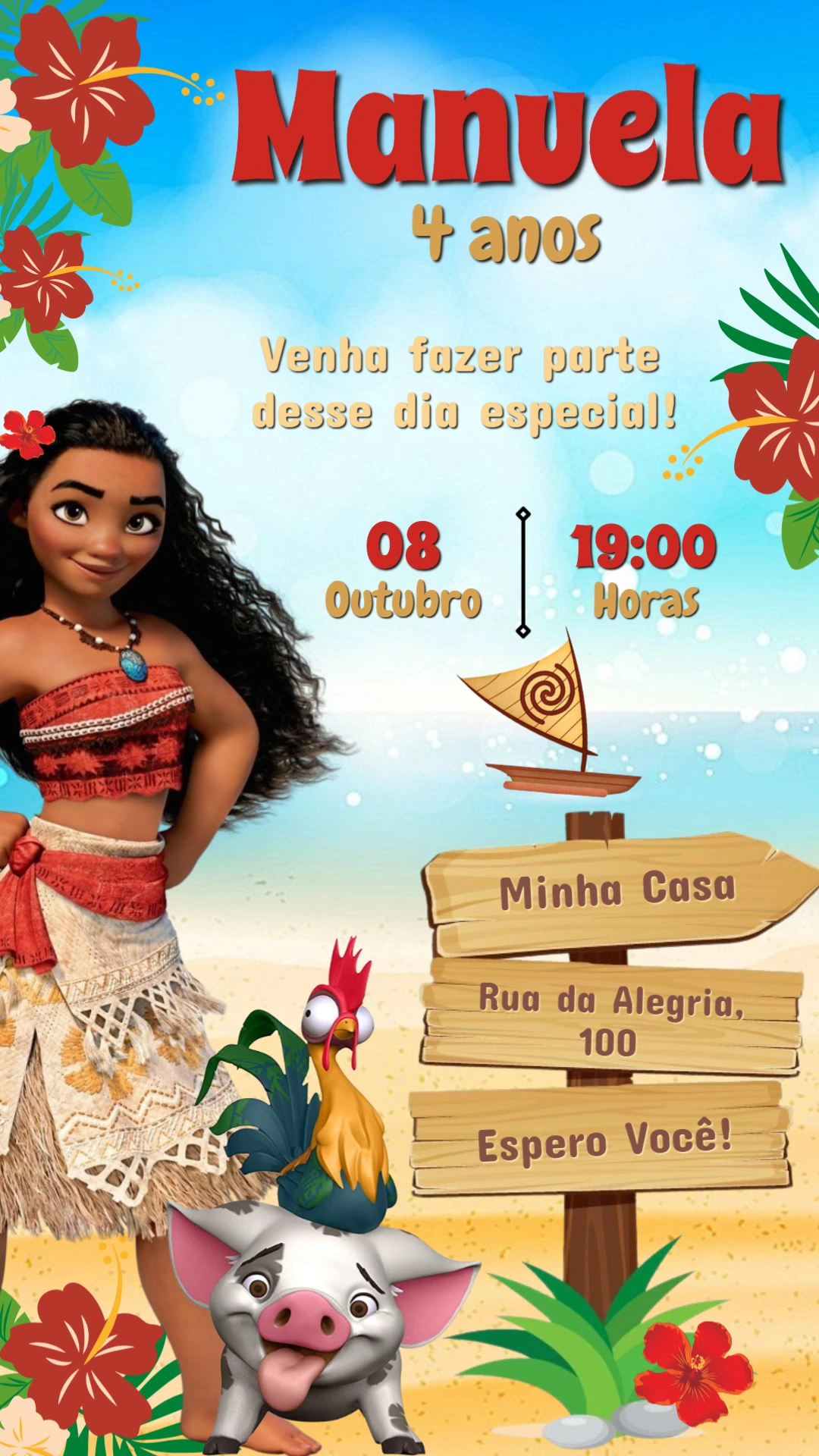 Convite de Aniversário Moana para Editar Online Convite de Aniversário Moana para Editar Online