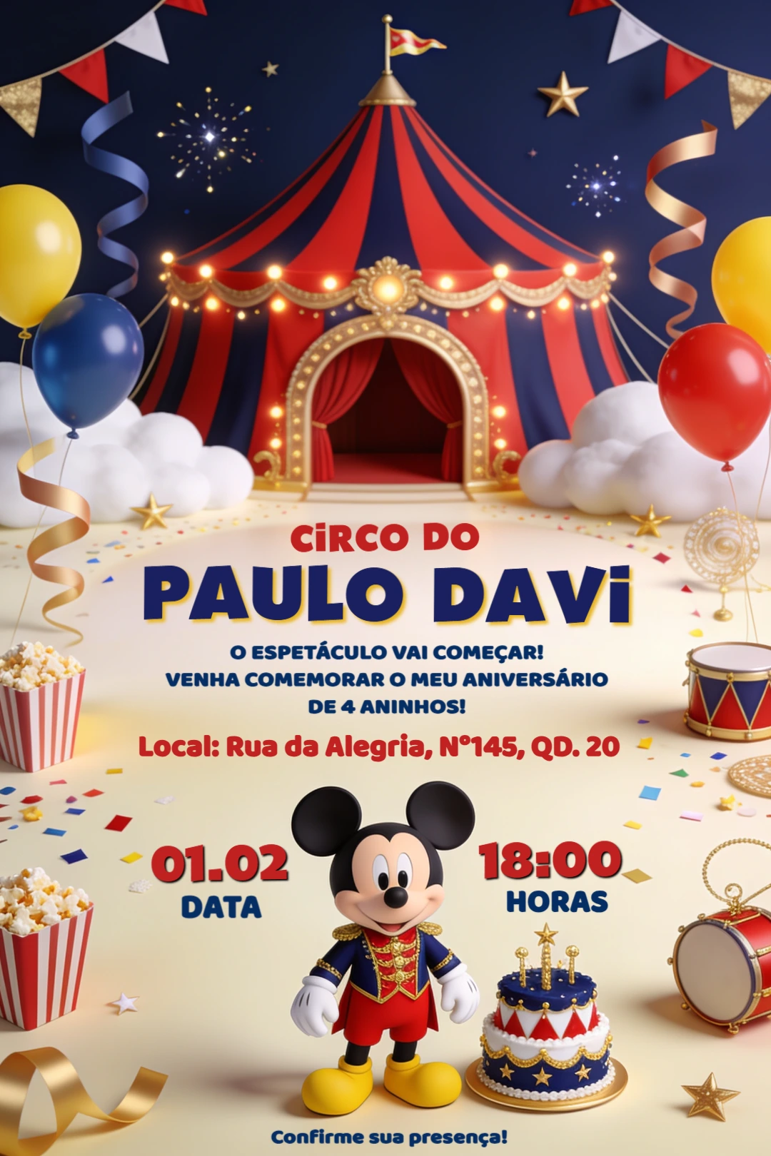 Convite de Aniversário Circo do Mickey Editável Convite de Aniversário Circo do Mickey Editável