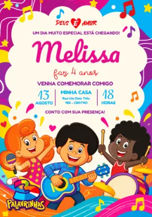 Convite de Aniversário 3 Palavrinhas para Editar Online