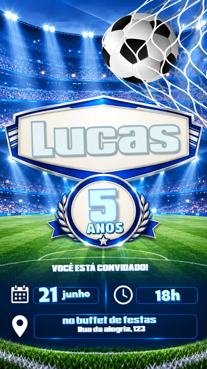 Convite de Aniversário Futebol com Estádio para Editar Convite de Aniversário Futebol com Estádio para Editar