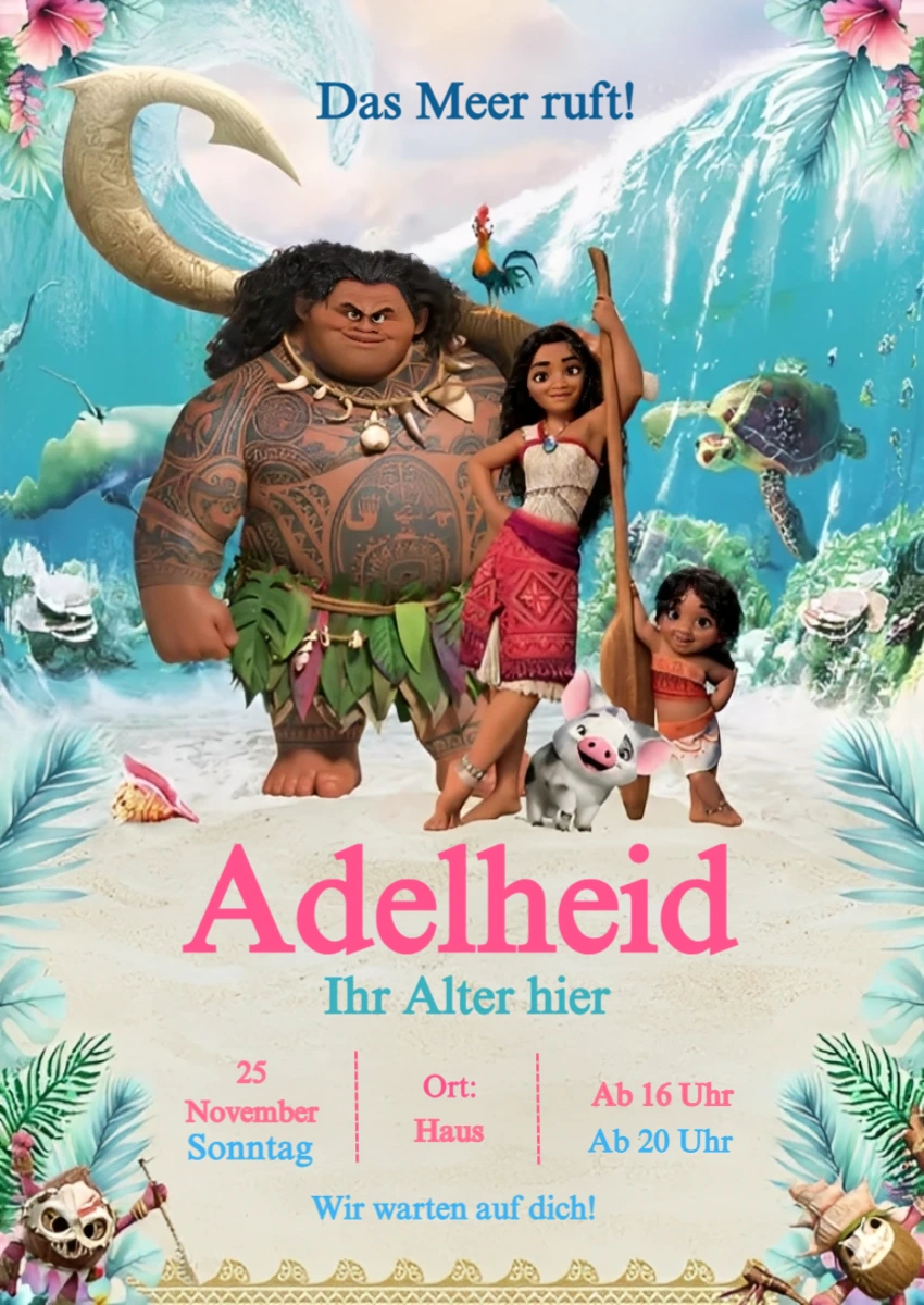 Vaiana Geburtstagseinladung | Bearbeitbare Vorlage zum Anpassen Vaiana Geburtstagseinladung | Bearbeitbare Vorlage zum Anpassen