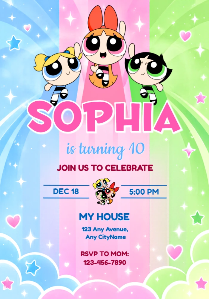 Editable Powerpuff Girls Birthday Invitation Template Editable Powerpuff Girls Birthday Invitation Template