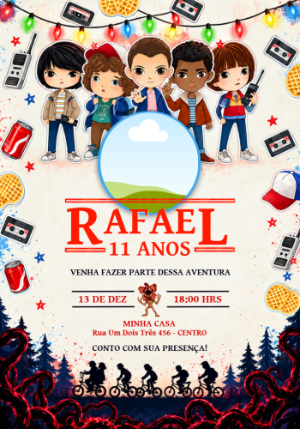 Convite de Aniversário Stranger Things com Foto Editável