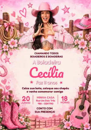 Convite de Aniversário Ana Castela Boiadeira para Editar Online