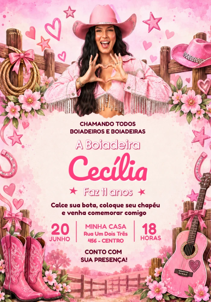Convite de Aniversário Ana Castela Boiadeira para Editar Online Convite de Aniversário Ana Castela Boiadeira para Editar Online