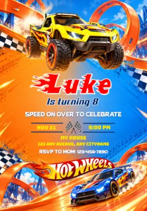 Hot Wheels Monster Trucks Birthday Invitation | Action Jump Template