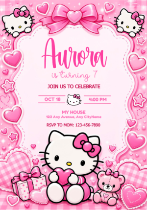 Hello Kitty Birthday Invitation | Editable Digital Template