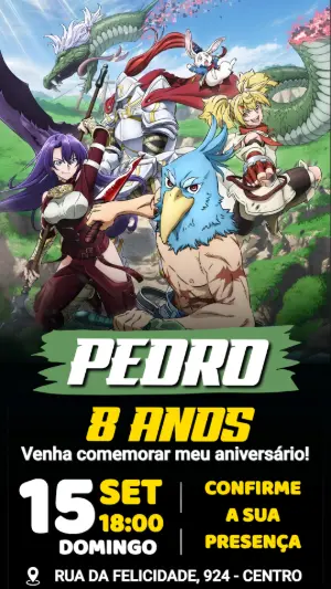 Convite de Aniversário Shangri-La Frontier Editável
