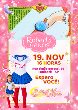 Convite Animado Sailor Moon: Vire a Guerreira da Lua com Foto IA