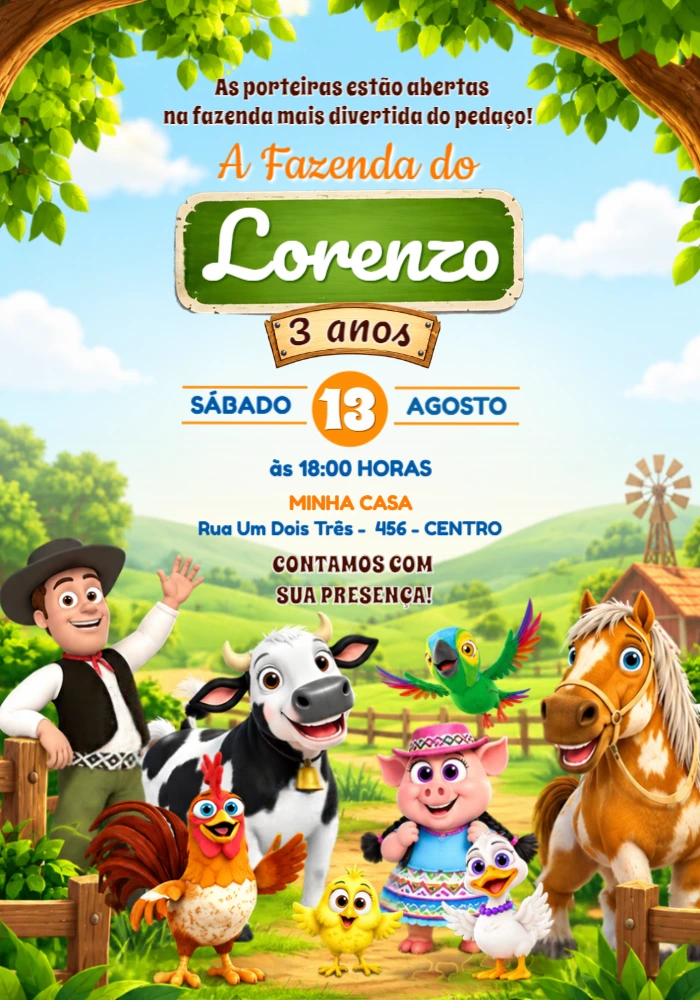 Convite de Aniversário A Fazenda do Zenon para Editar Convite de Aniversário A Fazenda do Zenon para Editar