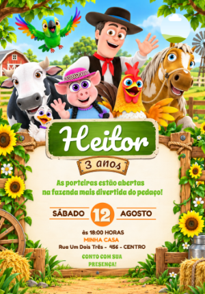 Convite de Aniversário A Fazenda do Zenon Editável