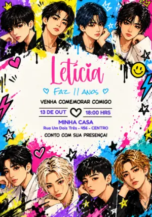 Convite de Aniversário Stray Kids Estilo Anime Graffiti Editável