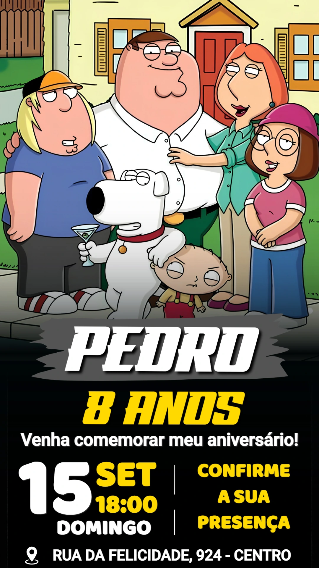 Convite de Aniversário Uma Família da Pesada Editável Convite de Aniversário Uma Família da Pesada Editável