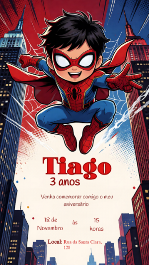Convite de Aniversário Homem-Aranha Infantil para Editar