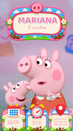 Convite Animado Peppa Pig Falante de Aniversário para Editar