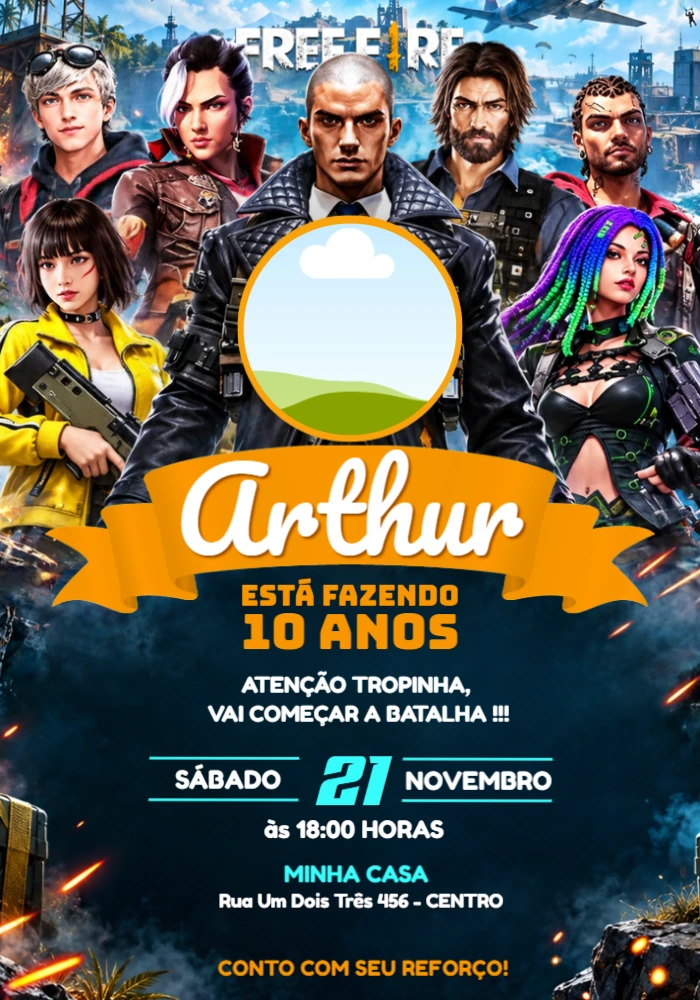 Convite de Aniversário Free Fire com Foto para Editar Convite de Aniversário Free Fire com Foto para Editar