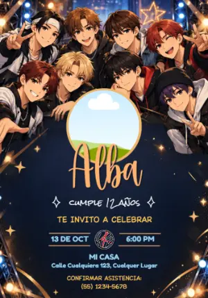Convite de Aniversário Stray Kids Estilo K-Pop para Editar