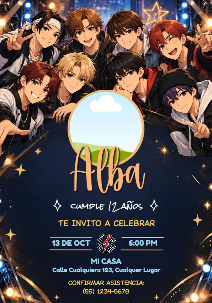 Convite de Aniversário Stray Kids Estilo K-Pop para Editar Convite de Aniversário Stray Kids Estilo K-Pop para Editar
