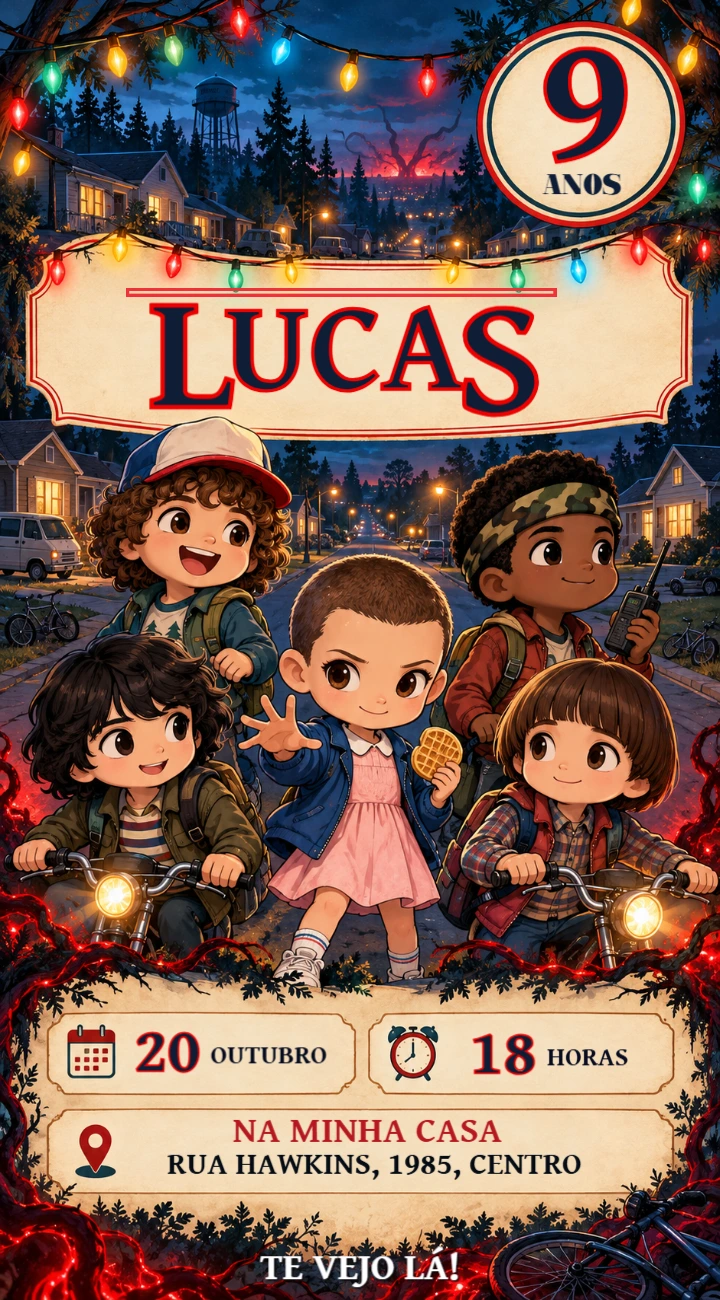 Convite de Aniversário Stranger Things para Editar Online Convite de Aniversário Stranger Things para Editar Online
