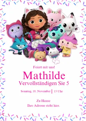 Editierbare Gabby's Dollhouse Geburtstagseinladung