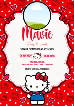 Convite de Aniversário Hello Kitty com Foto Editável