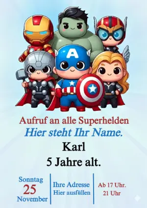 Avengers Geburtstagseinladung: Editierbare Superhelden-Vorlage