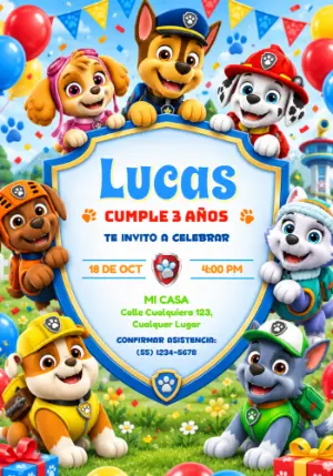 Invitación de Cumpleaños Patrulla Canina Equipo Reunido para Editar
