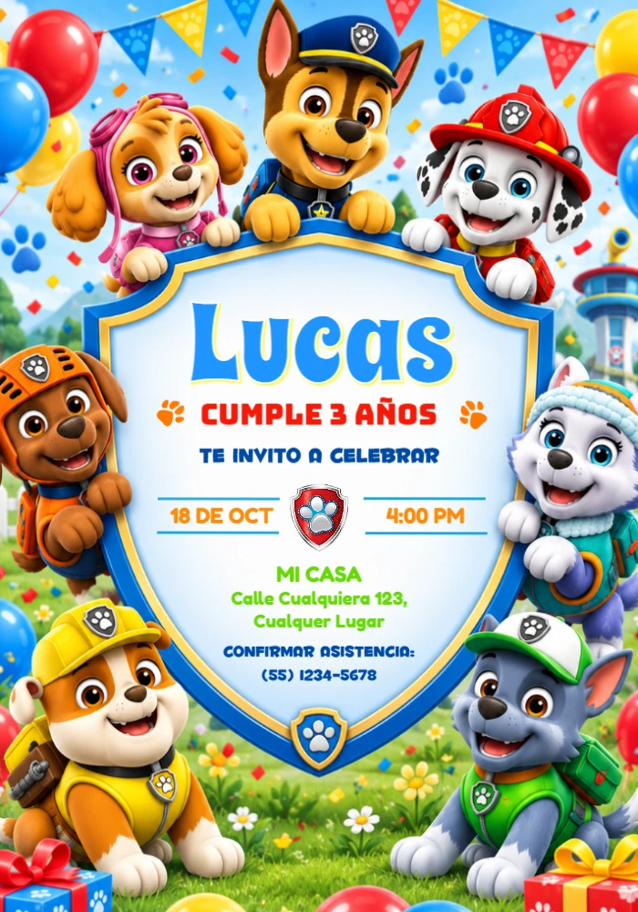 Invitación de Cumpleaños Patrulla Canina Equipo Reunido para Editar Invitación de Cumpleaños Patrulla Canina Equipo Reunido para Editar