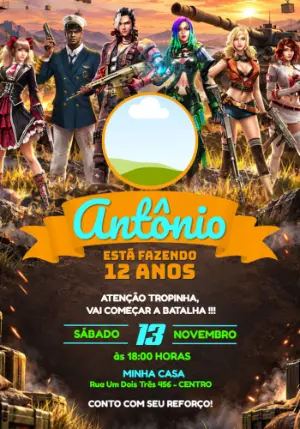 Convite de Aniversário Free Fire com Foto para Editar