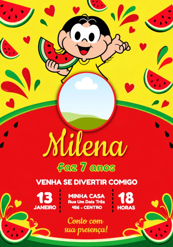 Convite de Aniversário Magali com Foto para Editar Convite de Aniversário Magali com Foto para Editar