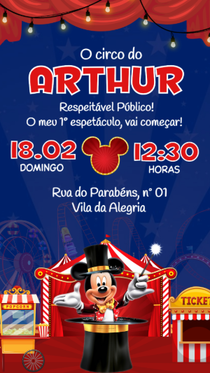 Convite de Aniversário Circo do Mickey Editável Online