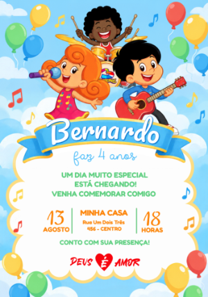 Convite de Aniversário 3 Palavrinhas para Editar Online