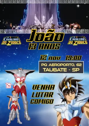 Convite Animado Cavaleiros do Zodíaco: Vire o Cavaleiro com Foto IA