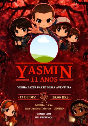 Convite de Aniversário Stranger Things com foto para editar