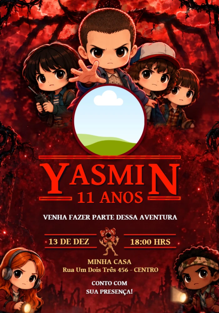Convite de Aniversário Stranger Things com foto para editar Convite de Aniversário Stranger Things com foto para editar