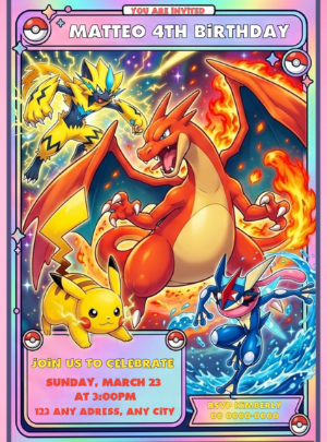 Editable Pokémon Card Birthday Invitation Template