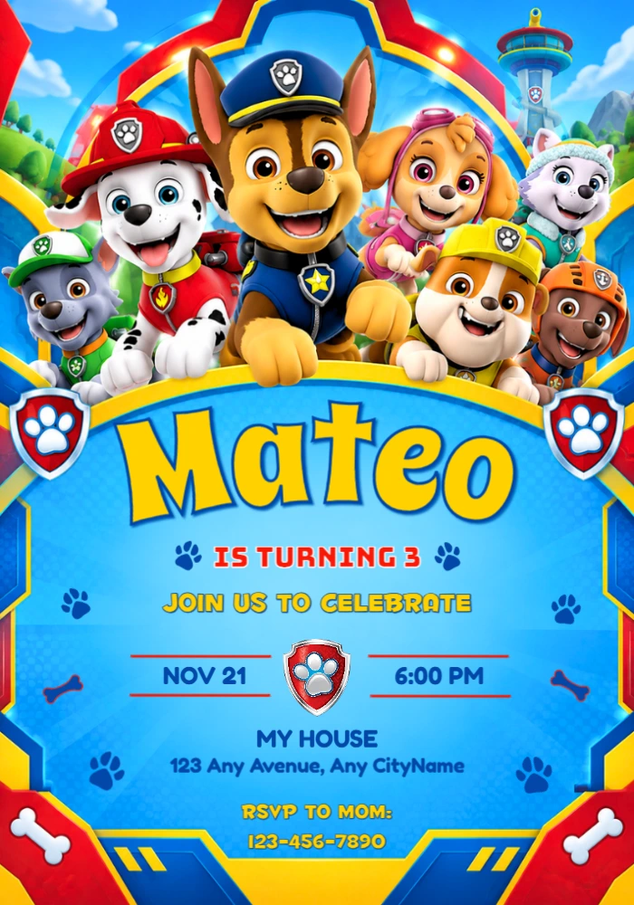 Paw Patrol Birthday Invitation | Pups Assembled | Editable Template Paw Patrol Birthday Invitation | Pups Assembled | Editable Template