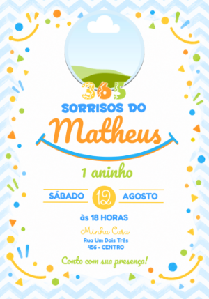 Convite Digital 1º Aninho 365 Sorrisos com Foto Editável
