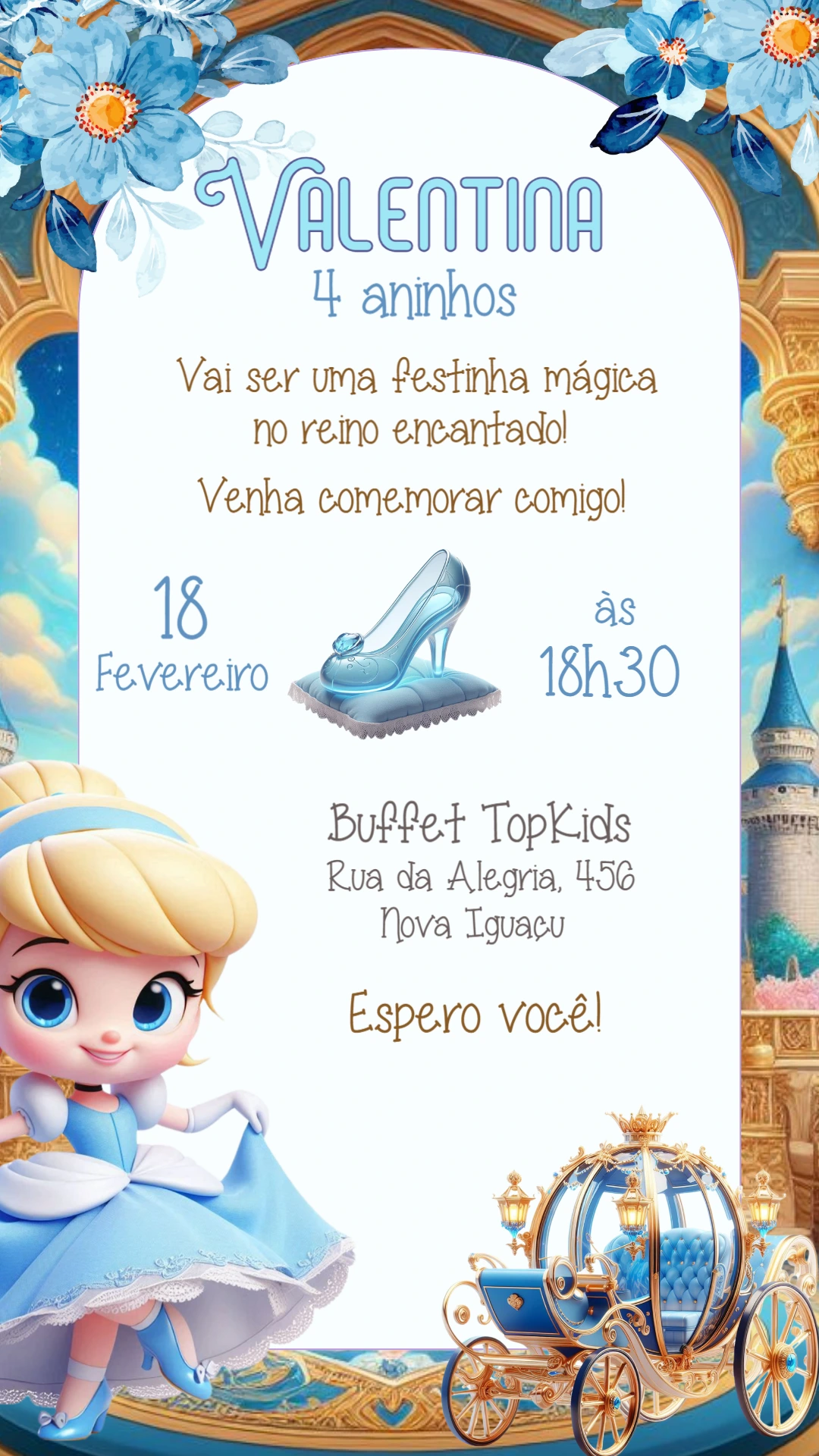 Convite de Aniversário Princesa Cinderela e Carruagem para Editar Convite de Aniversário Princesa Cinderela e Carruagem para Editar