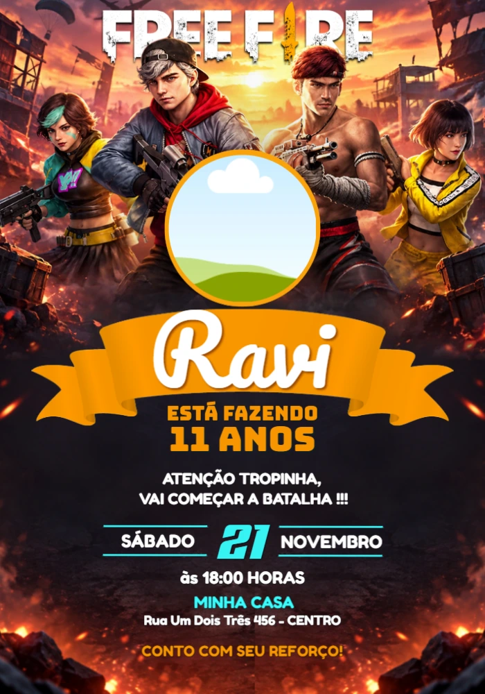 Convite de Aniversário Free Fire com Foto para Editar Online Convite de Aniversário Free Fire com Foto para Editar Online