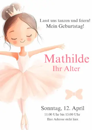 Aquarell-Ballerina-Geburtstagseinladung | Online bearbeiten
